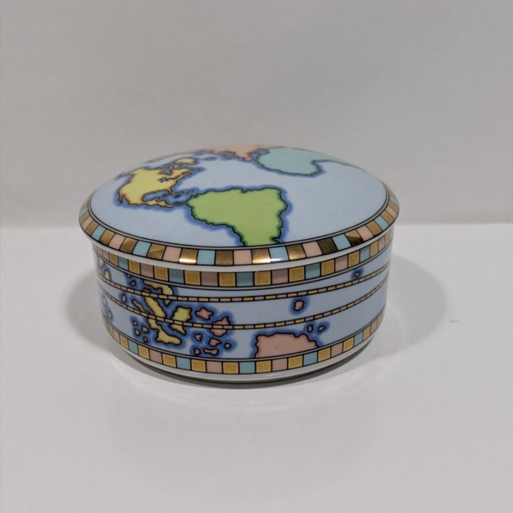 Tiffany Company Globe Trinket Box With Gold Trim